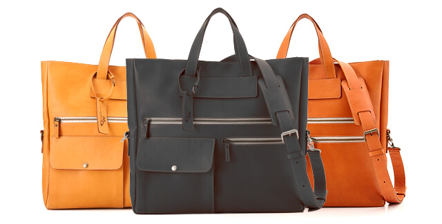 3Wayバッグのカラーは、革の定番色のキャメル、ビジネスバッグ向きのレンガ色